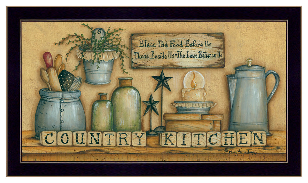 "Country Kitchen" By Mary June, Printed Wall Art, Ready To Hang, Black Frame