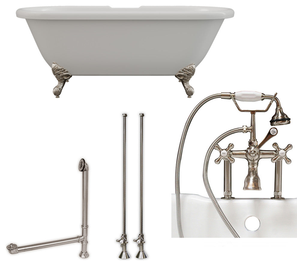 Acrylic Double Ended Clawfoot Bathtub 60" X 30" With 7" Faucet Drillings