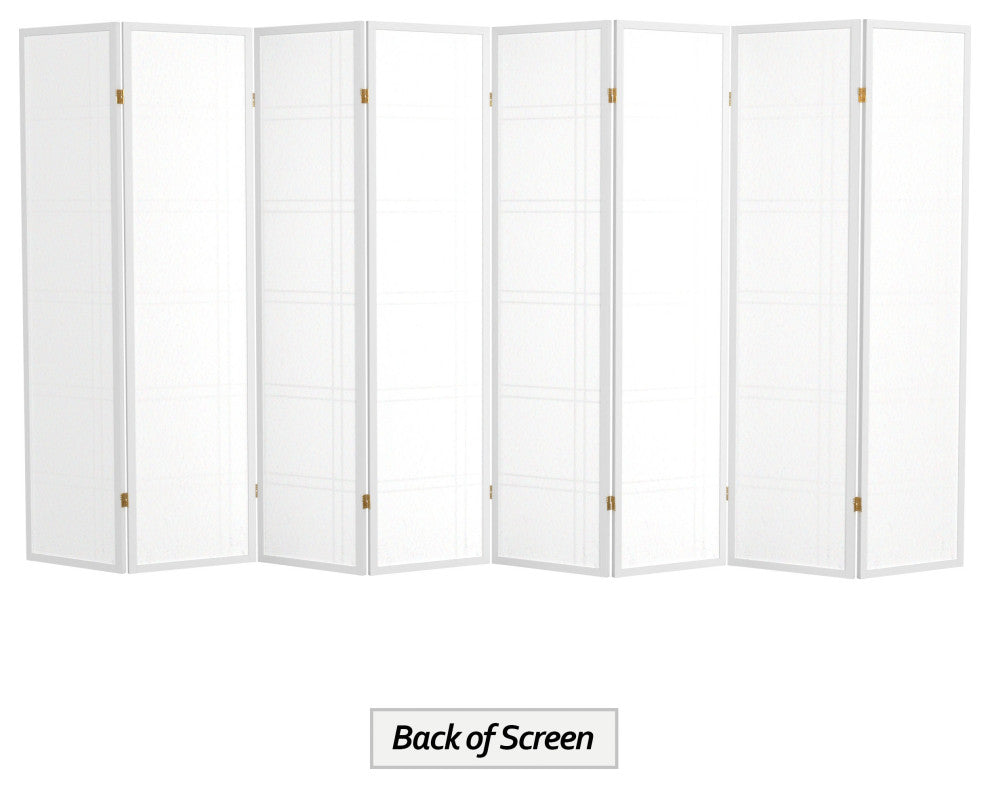 6' Tall Double Cross Shoji Screen, White, 8 Panels