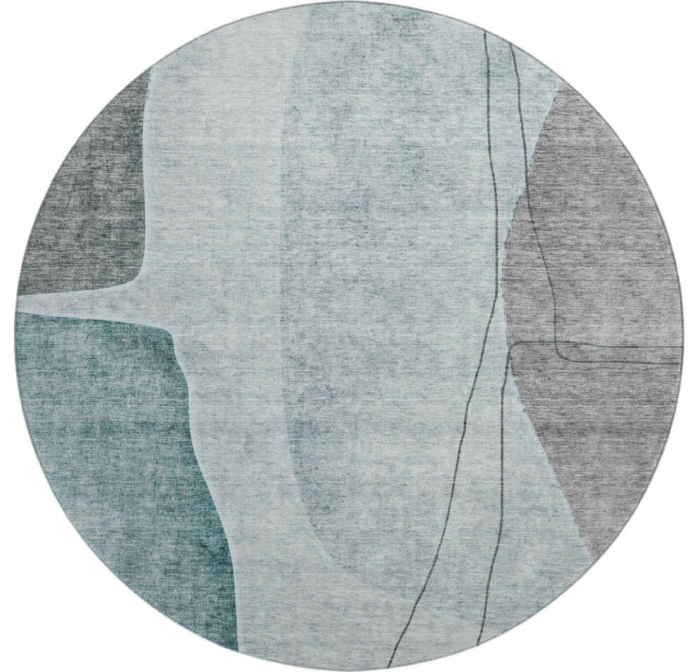 Premium Machine Washable Mayfield AMF696 Teal 8' x 8' Round Rug