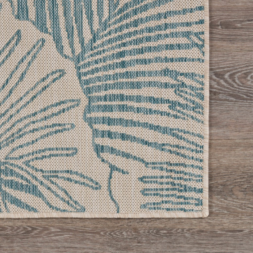 5" x 7" Teal Tropical Indoor Outdoor Area Rug