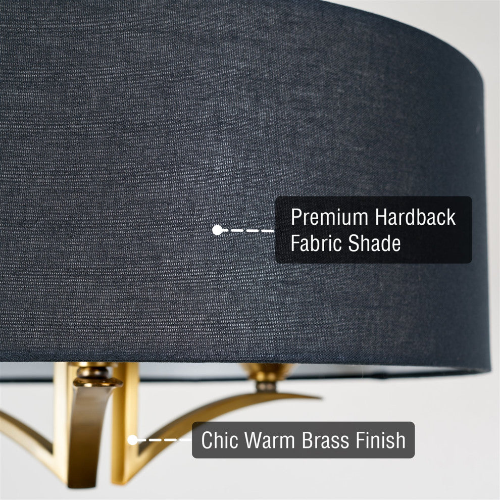 Kira Home Alondra 20" Drum Chandelier, Black Fabric Shade, Adjustable Height