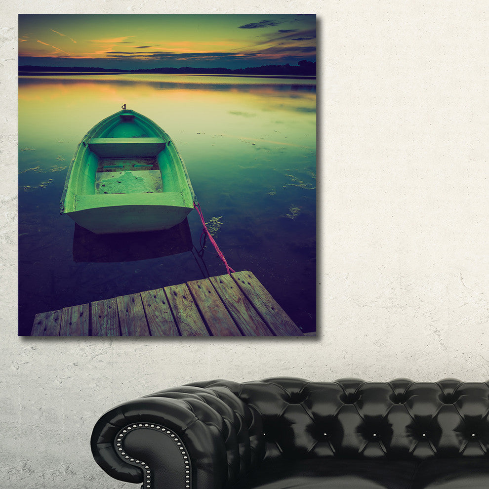 Boat and Wooden Pier in Lake, Boat Canvas Art Print, 30"x40"