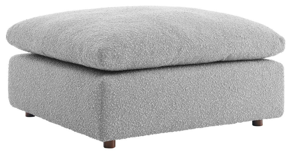 Commix Down Filled Overstuffed Boucle Fabric Ottoman, Light Gray