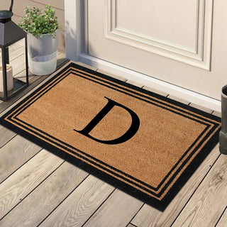 A1HC Black/Beige Coir Monogrammed Doormat 24"x39" , D
