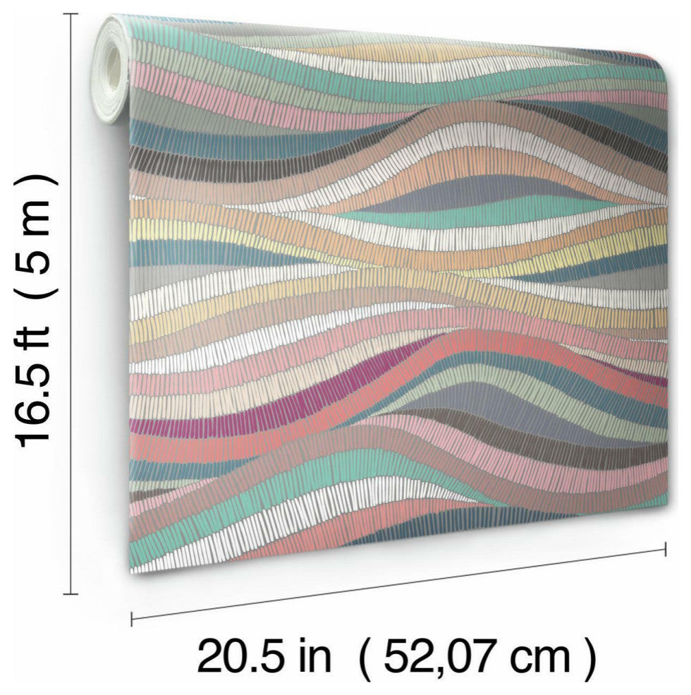 Pink & Teal Mosaic Waves Peel & Stick Wallpaper