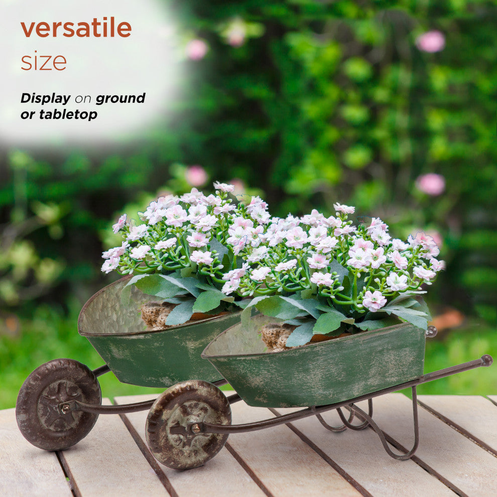 Green Rustic Wheelbarrow Garden Planter-Asst Master Pack of 2