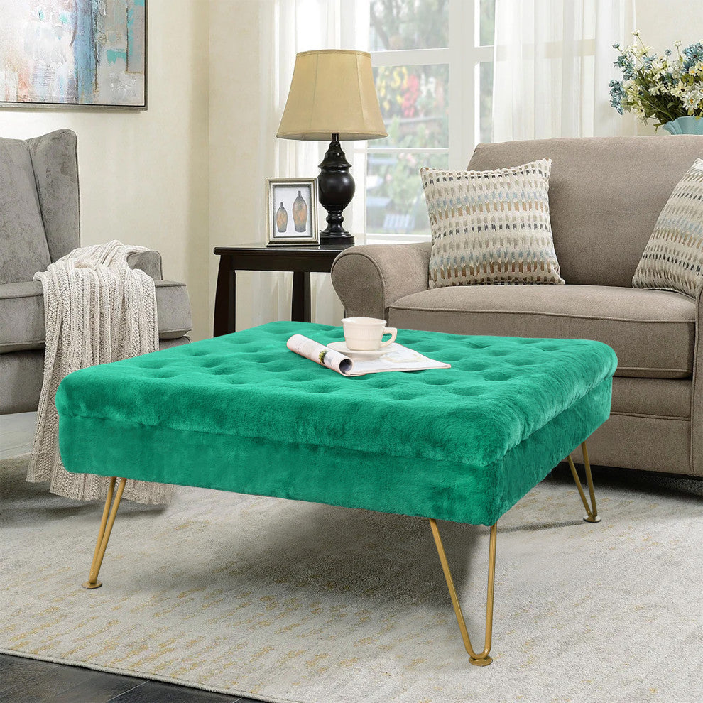 Rabbit Faux Fur Tufted Coffee Table, Arcadia, 33"x33"x18"