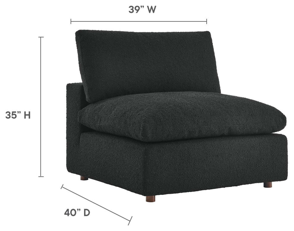 Commix Down Filled Overstuffed Boucle Fabric Armless Chair, Black