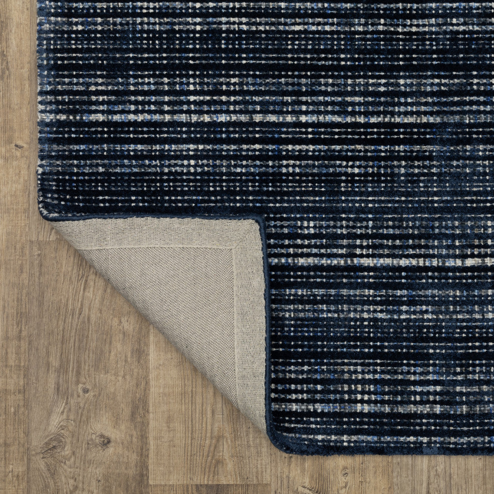 Cayden Textural Stripe Wool Blend Navy/ Blue Hand-tufted Rug 8' x 10'