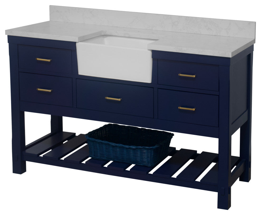 Charlotte 60" Bathroom Vanity, Royal Blue, Engineered Carrara, Single