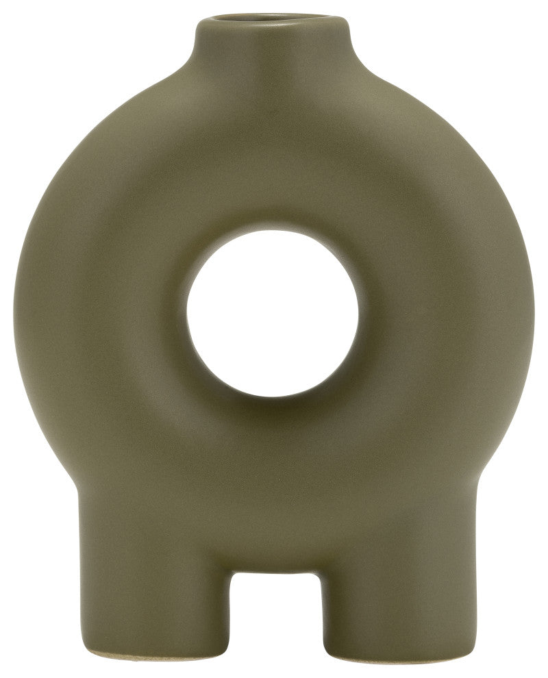 Ceramic 7", Donut Footed Vase, Olive