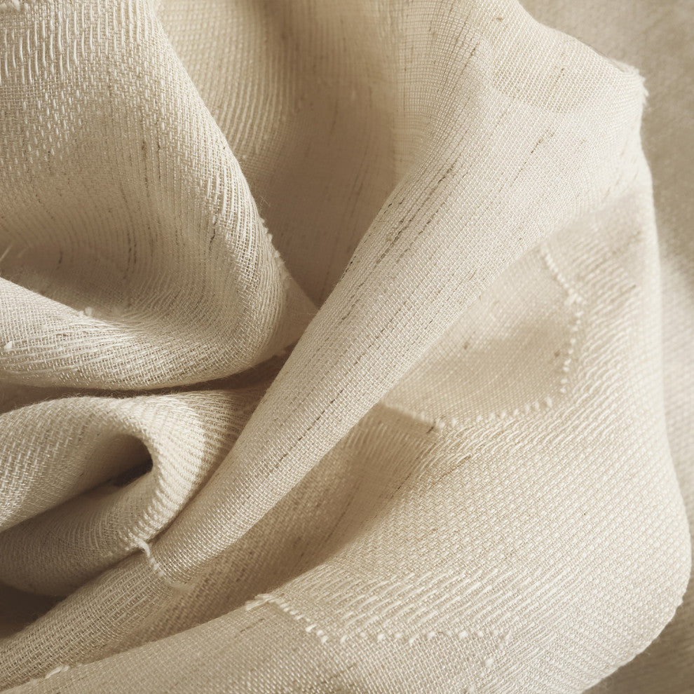 Calais Tile Beige Patterned Linen Sheer Fabric Sample, 4Wx4L