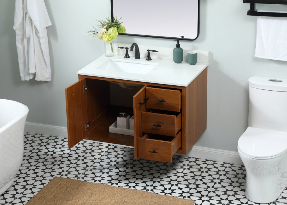 Home Living 22" Midcentury Modern Teak-Light Bathroom Vanity