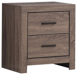 Transitional Nightstand, 2 Storage Drawers With Dark Bronze Pulls, Barrel Oak