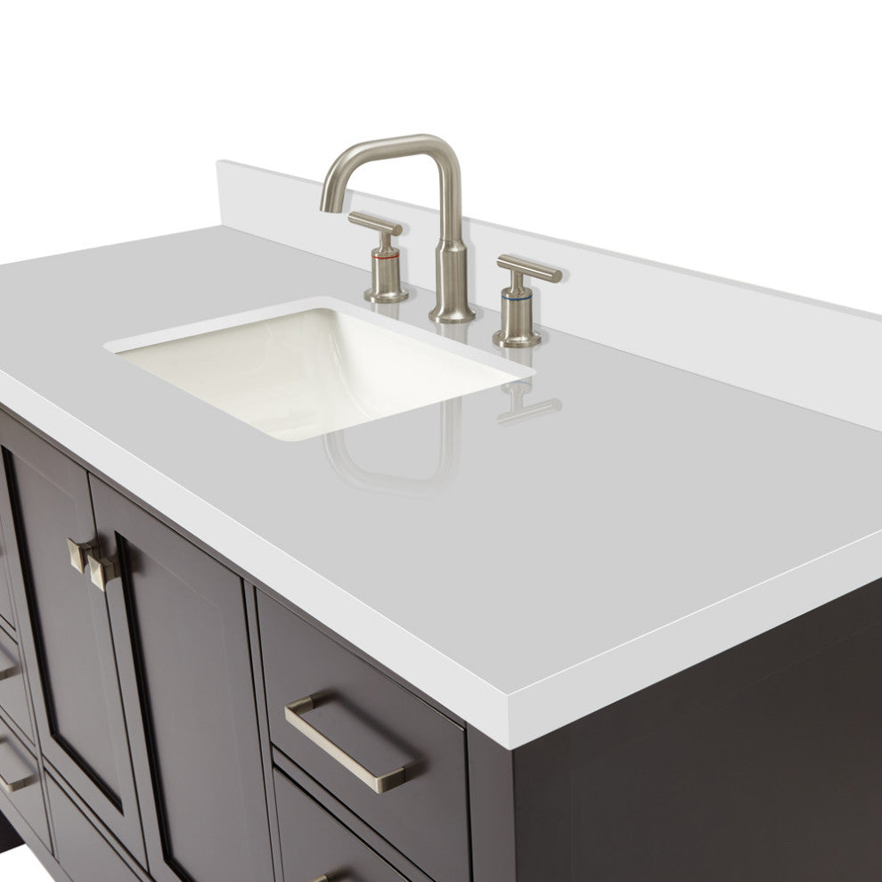ARIEL Cambridge 55" Rectangle Sink Bathroom Vanity Quartz Top, No Mirror
