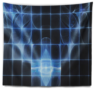 Bright Blue Bat on Radar Screen Abstract Wall Tapestry, 92"x78"
