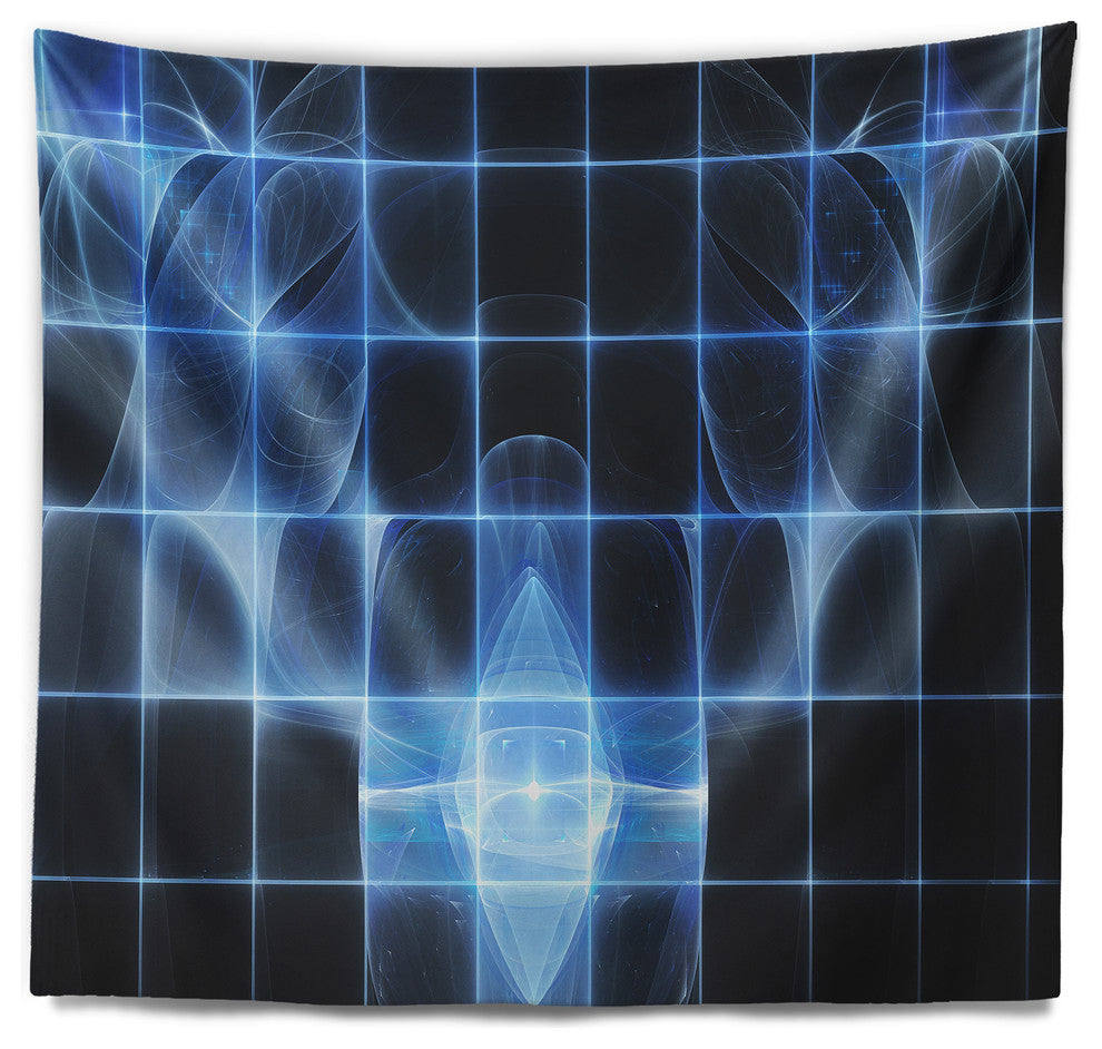 Bright Blue Bat on Radar Screen Abstract Wall Tapestry, 92"x78"