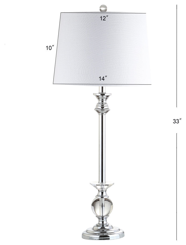 Elizabeth 33" Crystal and Metal Table Lamp, Clear and Chrome, Set of 2