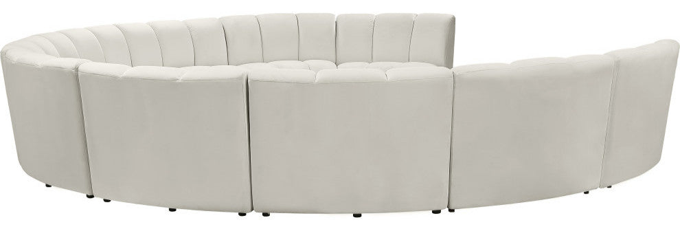 Infinity Channel Tufted Velvet Modular Chair, Cream, 10 Piece