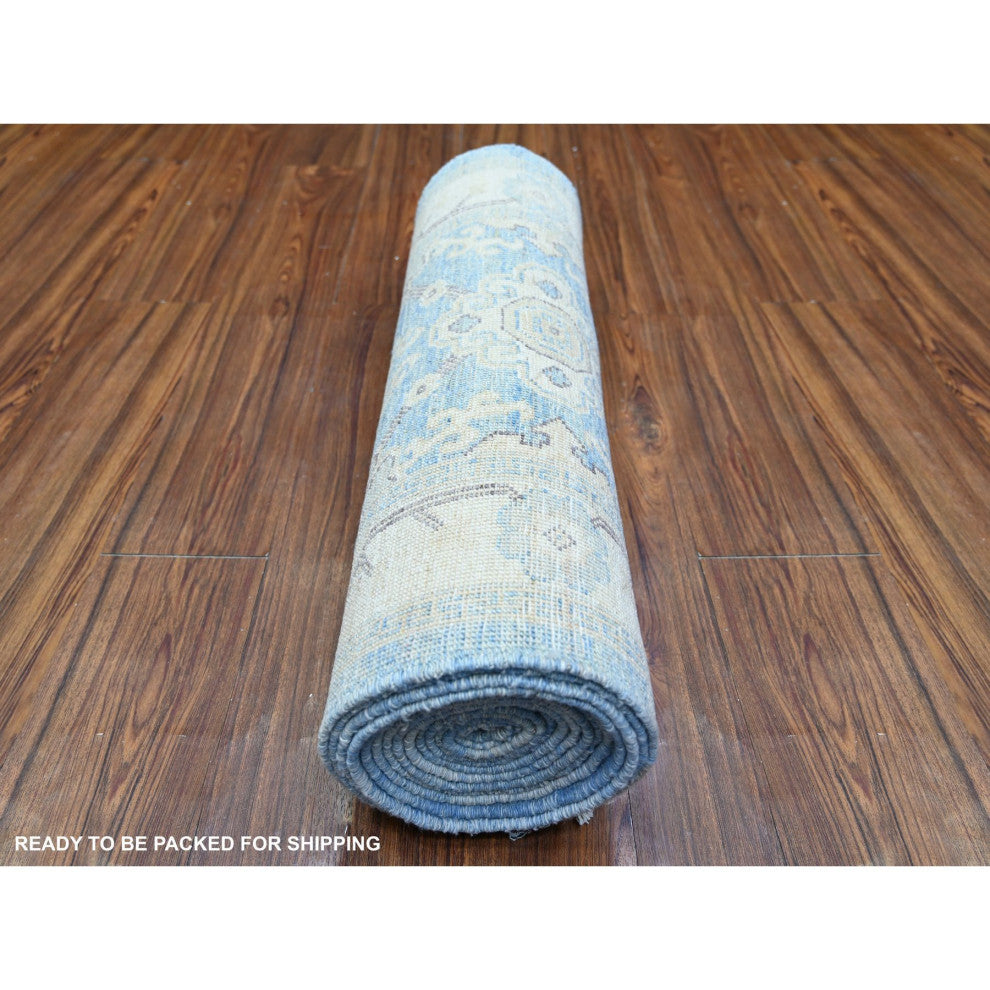 Blue Wool Peshawar With Faded Design Hand Knotted XL Runner Rug, 2'6"x16'2"