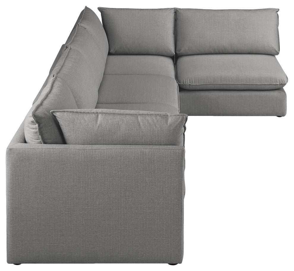 Mackenzie Linen Textured Fabric 5-Piece Modular L-Shaped Sectional, Grey
