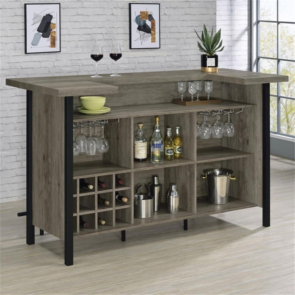 Coaster Farmhouse Wood Storage Bar Unit with Metal Frame in Gray