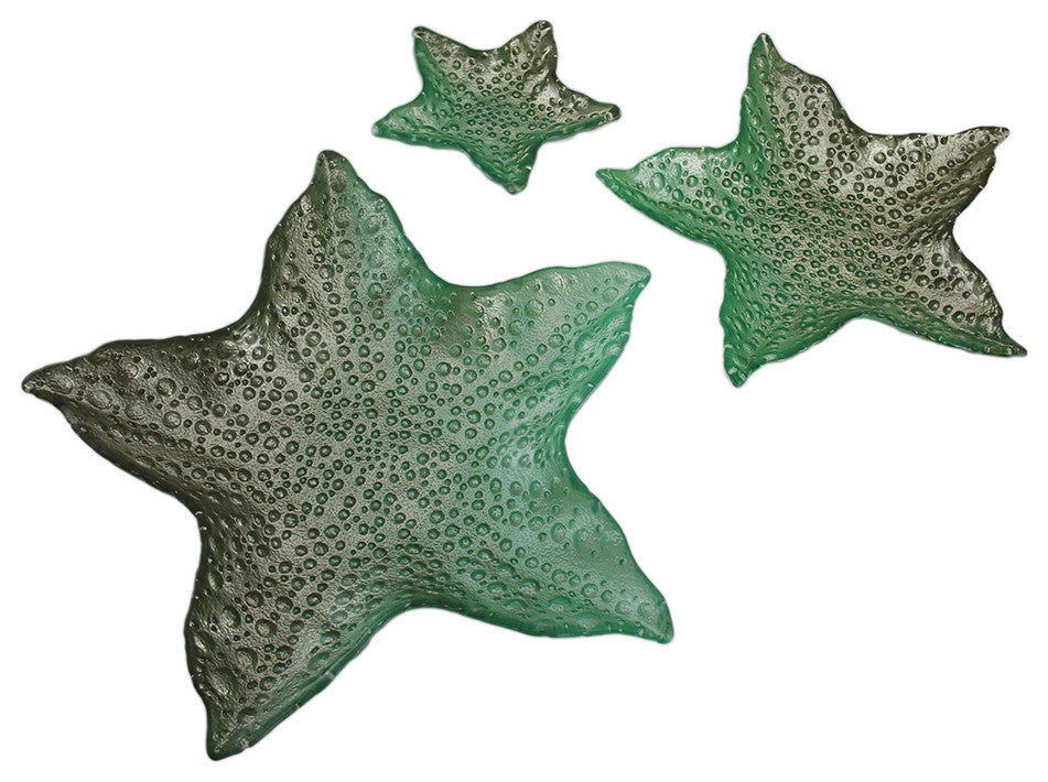 3 Piece Gradient Green Starfish Shaped Decorative Glass Dish Set