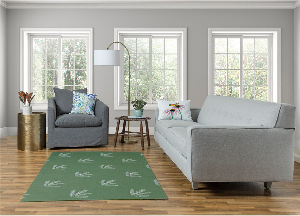 Feather Pattern Spring Chenille Rug, Muted Green, 4'x6'