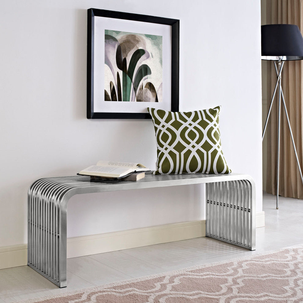 Pipe Stainless Steel Bench, Silver