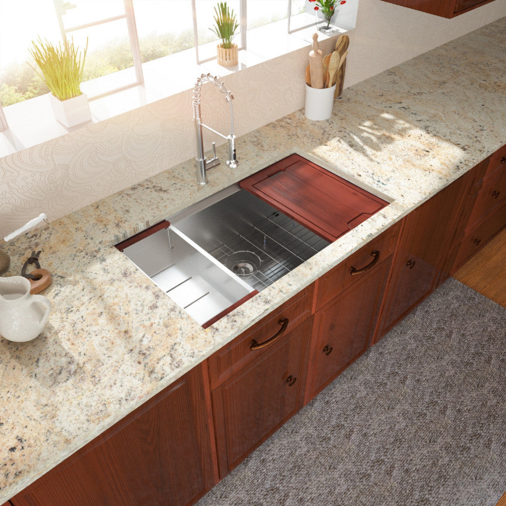 30" Undermount Workstation T-304 Stainless Steel Single Bowl Kitchen Sink
