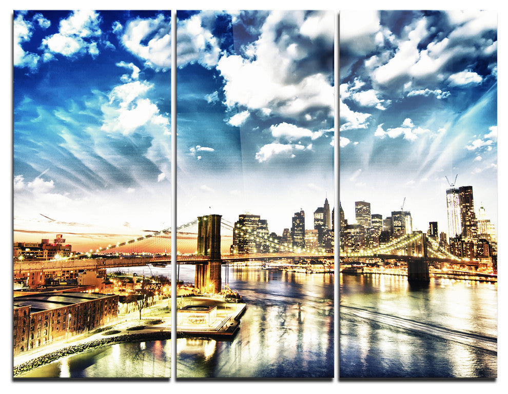 "Winter Clouds Over Manhattan" Photo Metal Wall Art, 3 Panels, 36"x28"