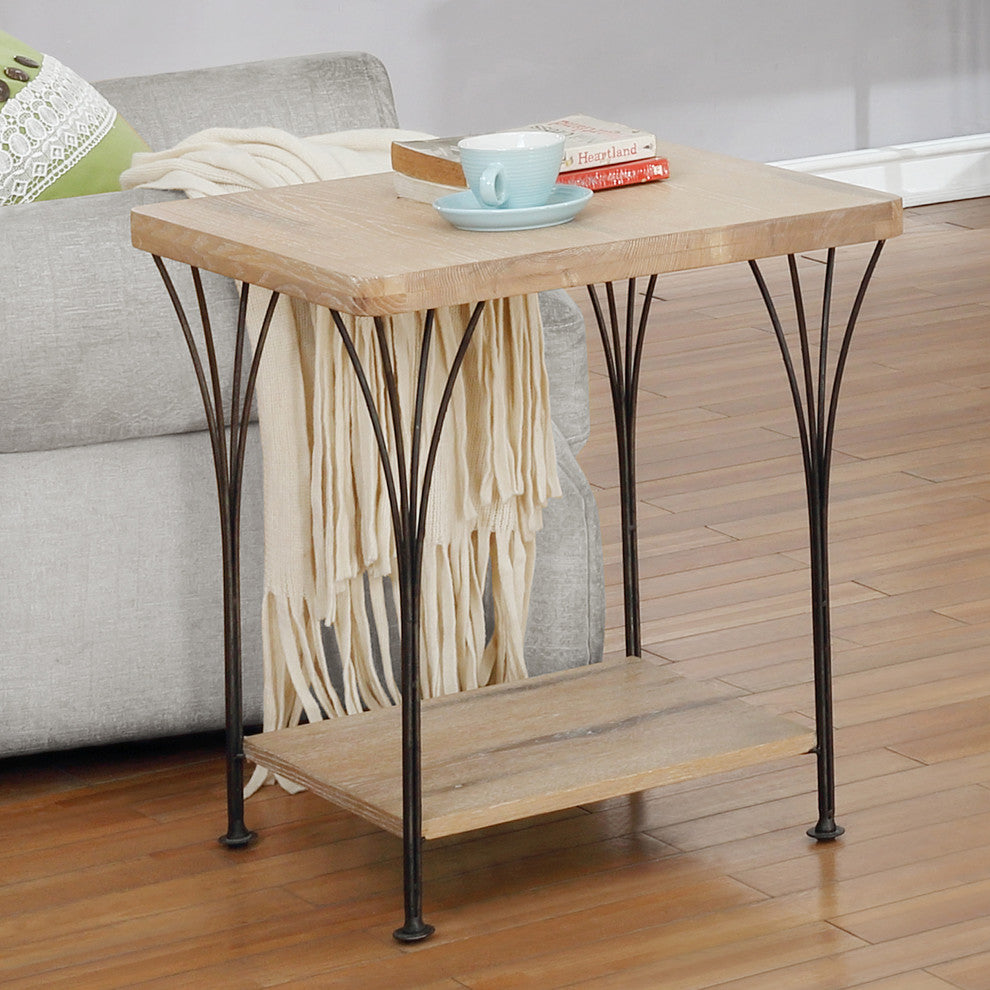 Thetford 21" Weathered Natural Wood and Metal End Table
