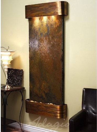 Inspiration Falls Wall Fountain, Rustic Copper, Multi Color Slate, Round Frame