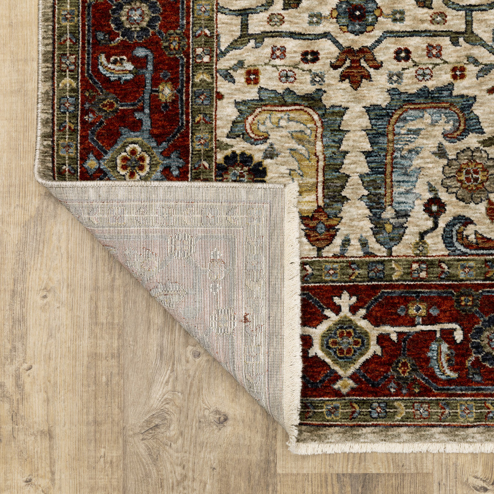 Augustus Bordered Persian Ivory/ Red Indoor Area Rug, Ivory, 2'3"x7'6"