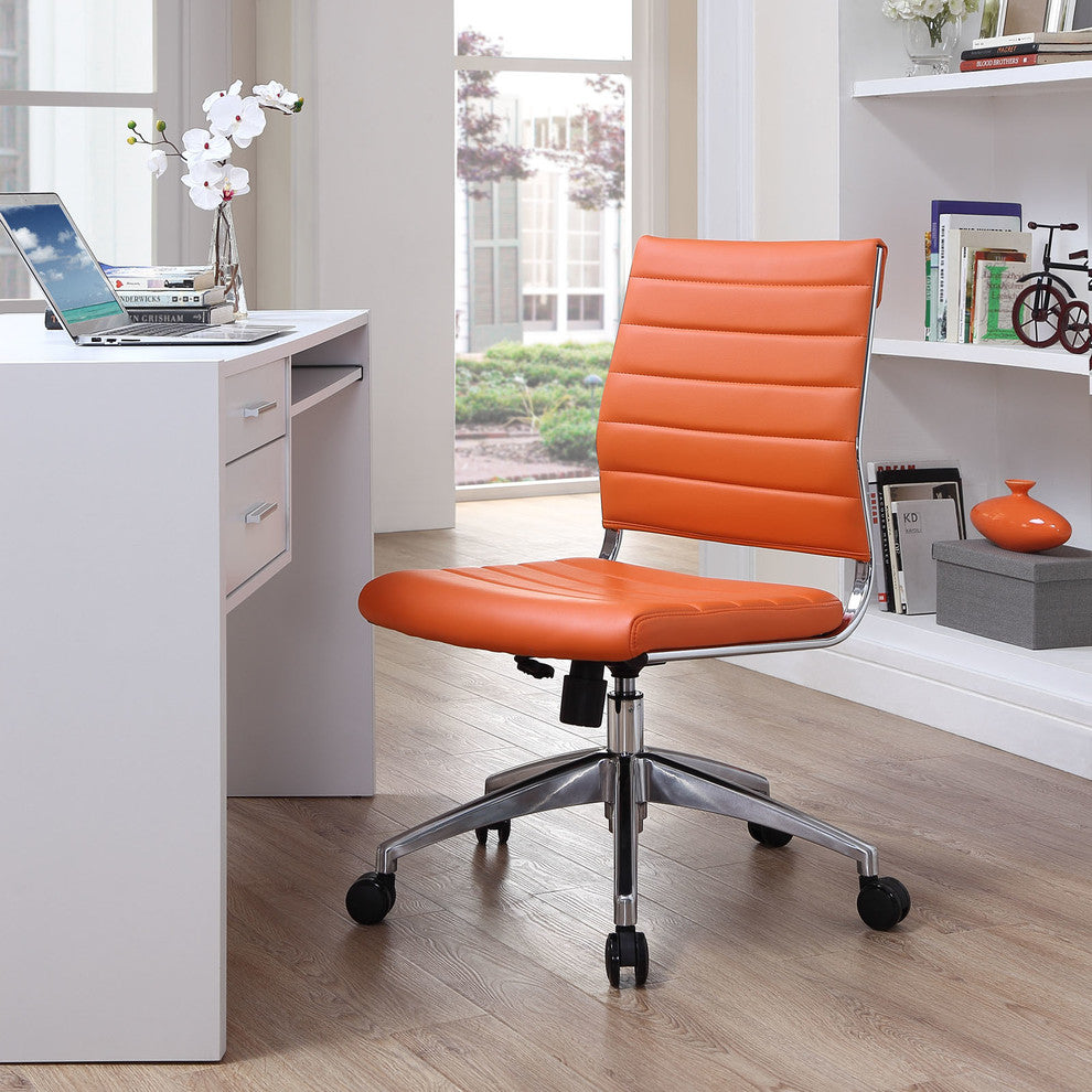 Modern Contemporary Office Chair, Orange Faux Leather