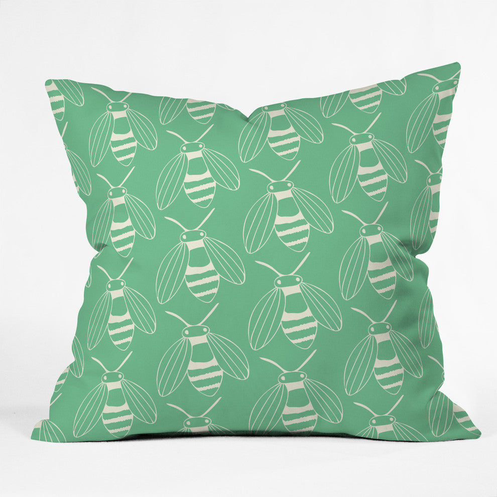 Morgan Kendall Green Bees Throw Pillow, 16"x16"