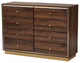 Modern and Contemporary Walnut Brown Finished Wood Gold Metal 8-Drawer Dresser