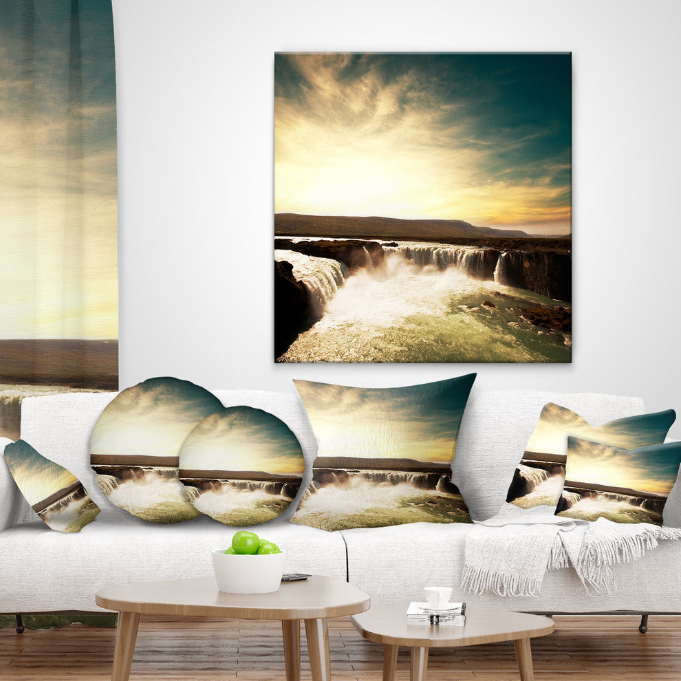 Dramatic Iceland Waterfalls Seashore Throw Pillow, 16"x16"