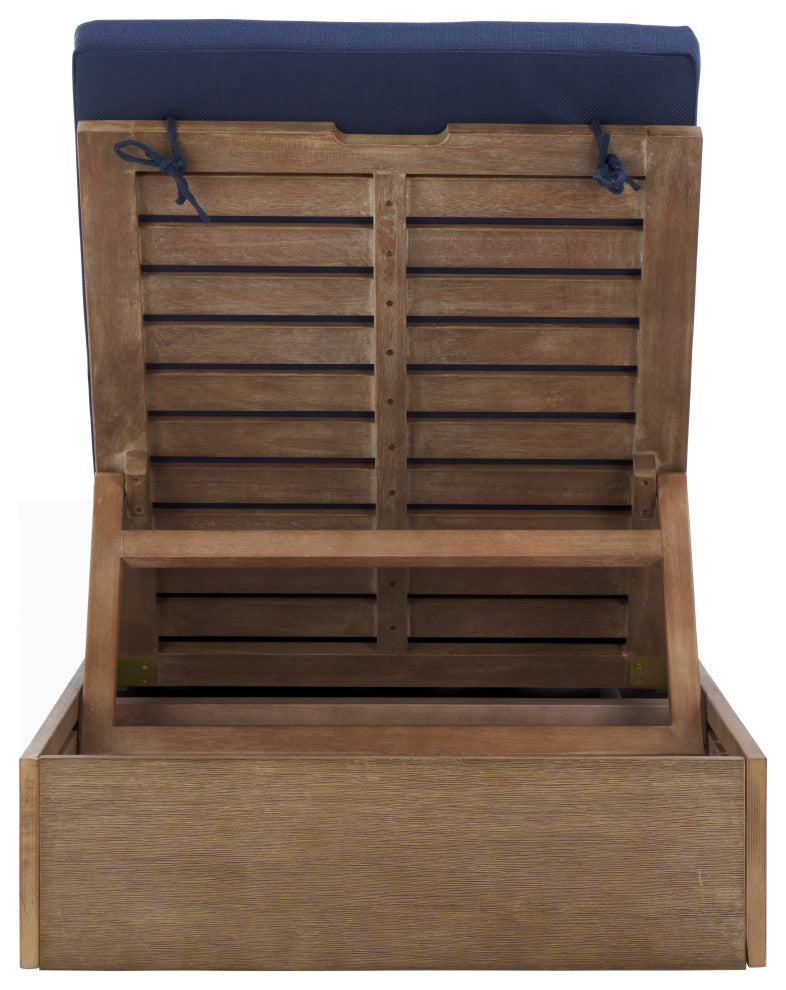 Safavieh Couture Vincent Wood Chaise Lounge Chair, Natural/Navy