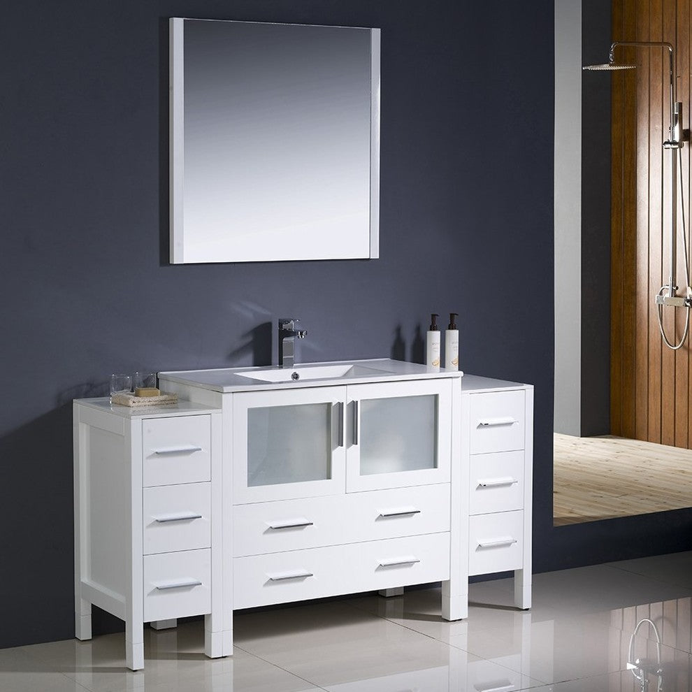 Torino 60" White Modern Bathroom Vanity With 2 Side Cabinets, FFT3811CH