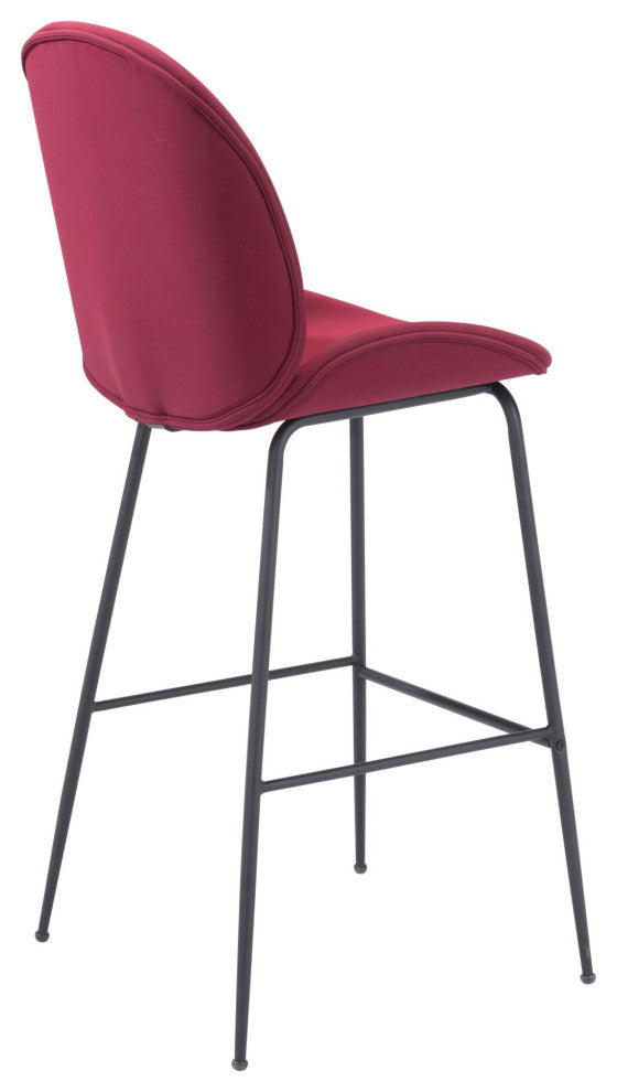 Bar Stool Chair Barstool, Steel Metal, Fabric, Red, Black, Kitchen Cafe Bistro