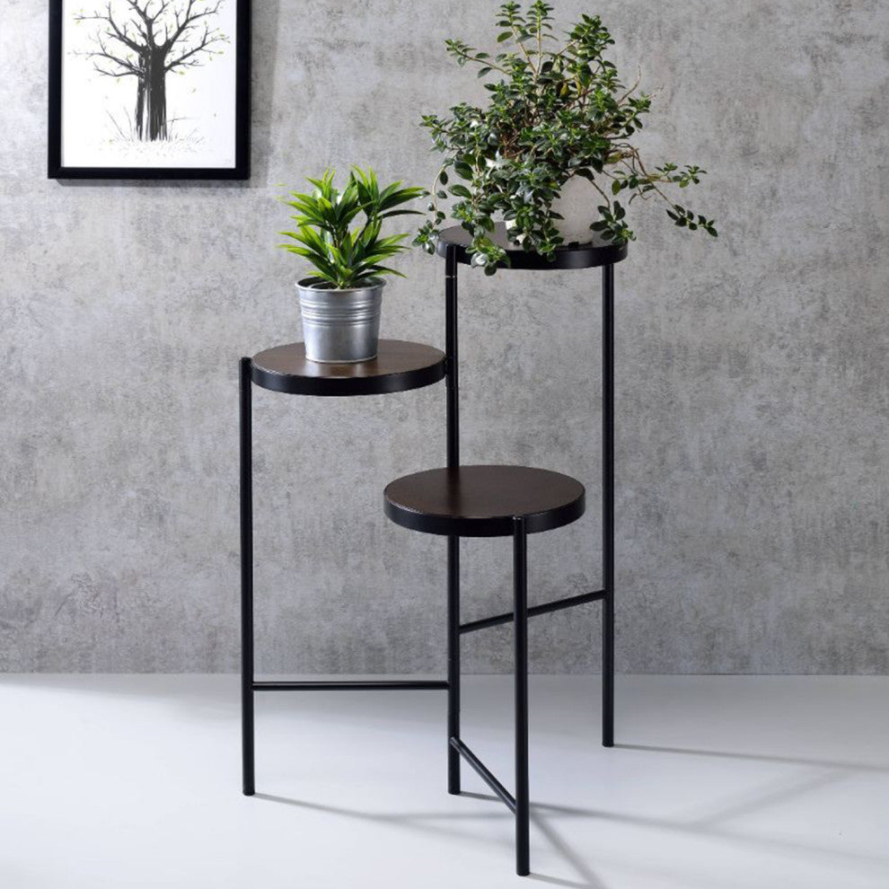 Metal Plant Stand With 3 Open Compartments, Black
