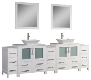 Vanity Art Vanity Set With Vessel Sink, White, 96", Standard Mirror