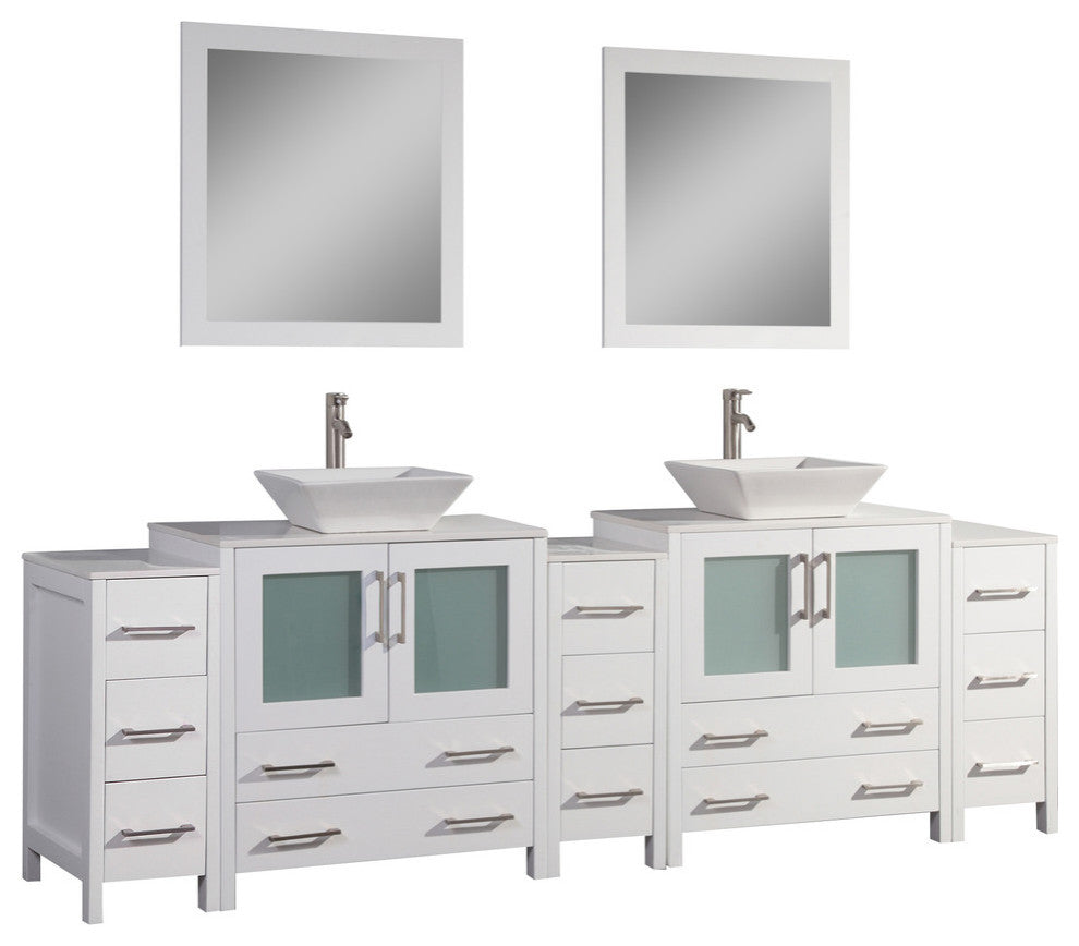 Vanity Art Vanity Set With Vessel Sink, White, 96", Standard Mirror