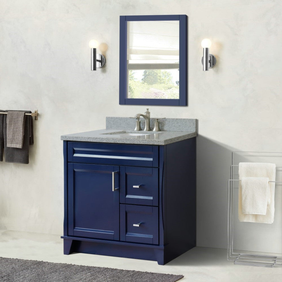37" Single Sink Vanity, Blue Finish With Gray Granite