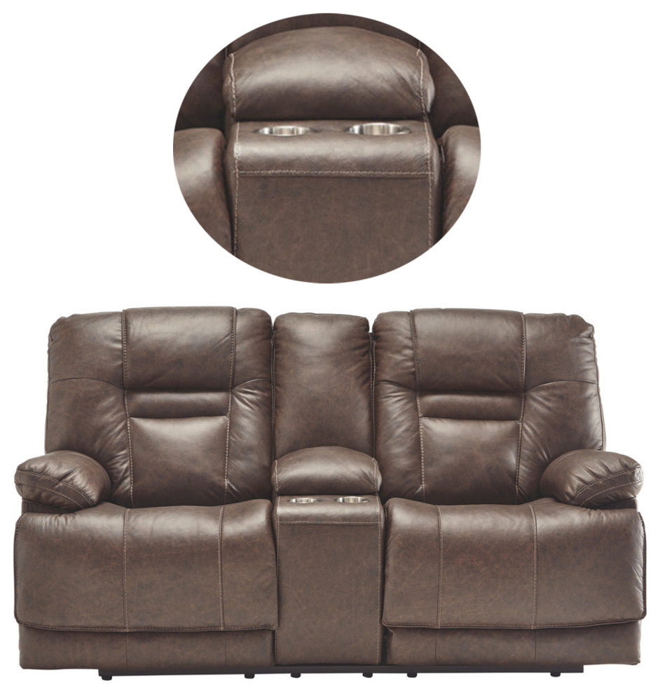 Benzara BM194840 Metal Power Reclining Loveseat With Storage Consol, Brown