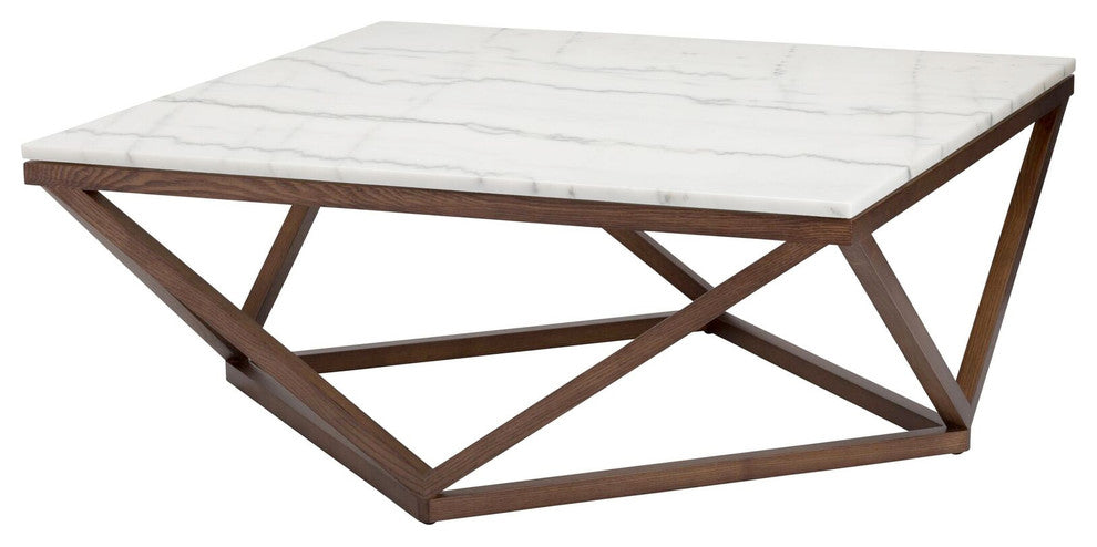 Jasmine Coffee Table, Modern Wooden Walnut, Square Marble Top, White