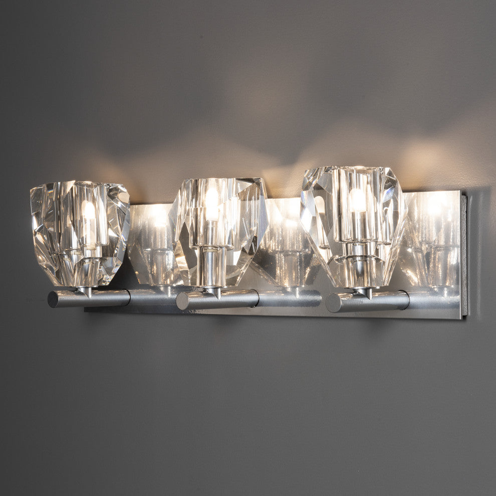 Gatsby 3-Light Bath Sconce, Sterling Finish, Crystal Accents