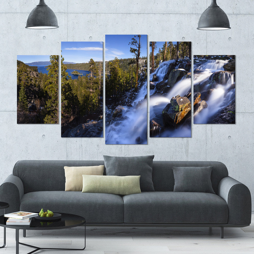 Eagle Falls Emerald Bay Lake Tahoe, Landscape Canvas Print, 60"x32", 5 Panels